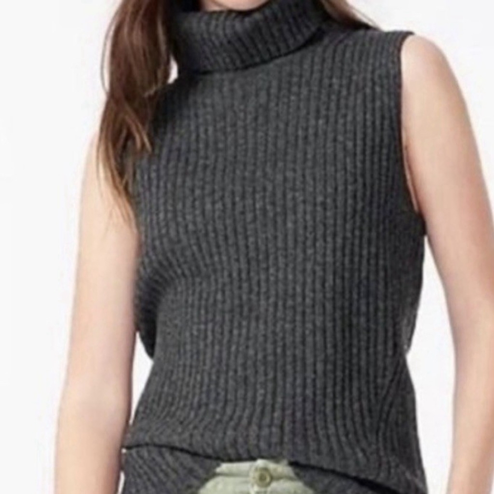 Michael Kors 100 Lambs Wool Turtleneck Sweater M Ribbed Pullover Vest Sleeveless